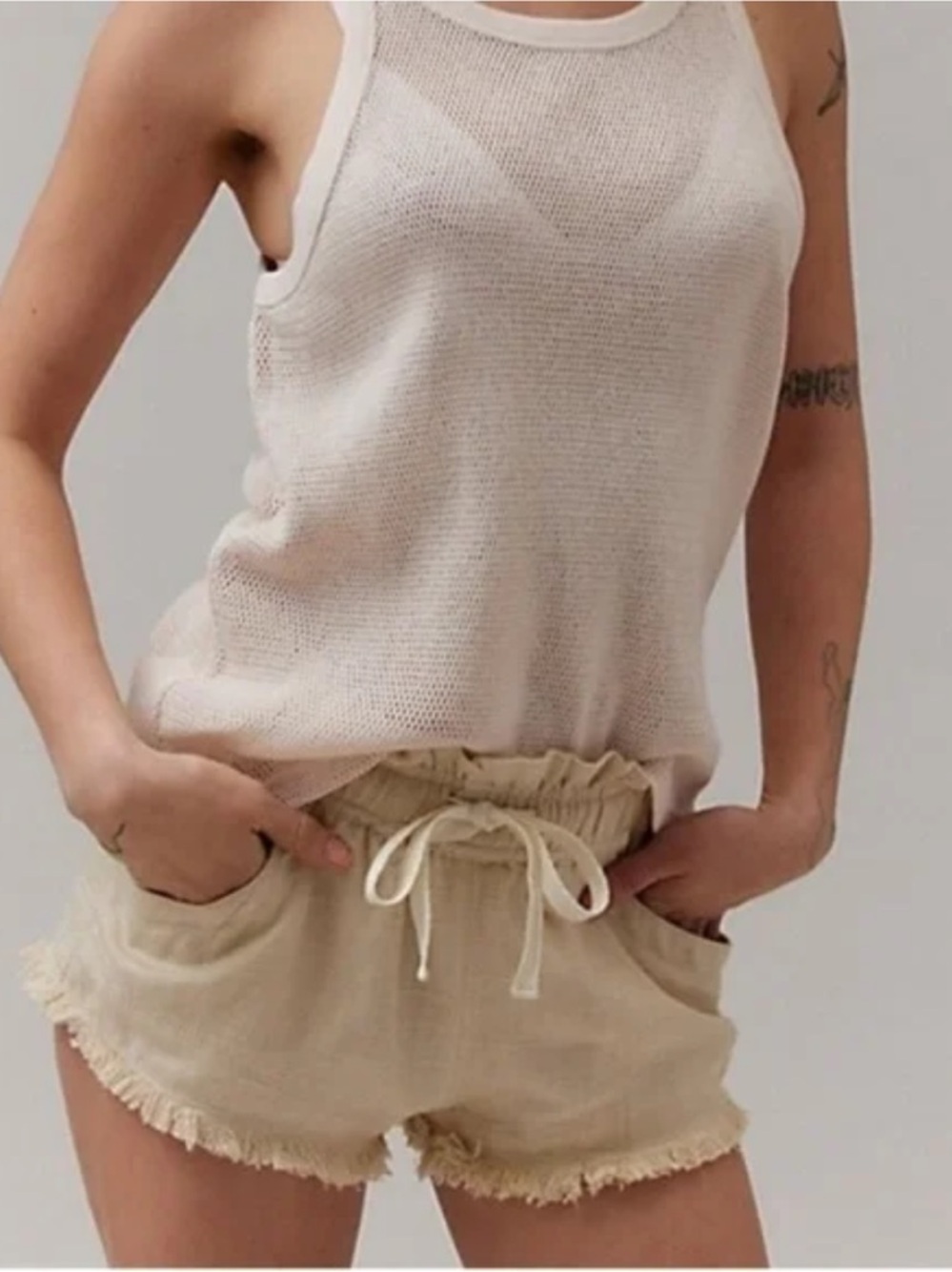 UO Urban Outfitters BDG Frankie Paperbag Linen Blend Micro Short Size Large NWOT